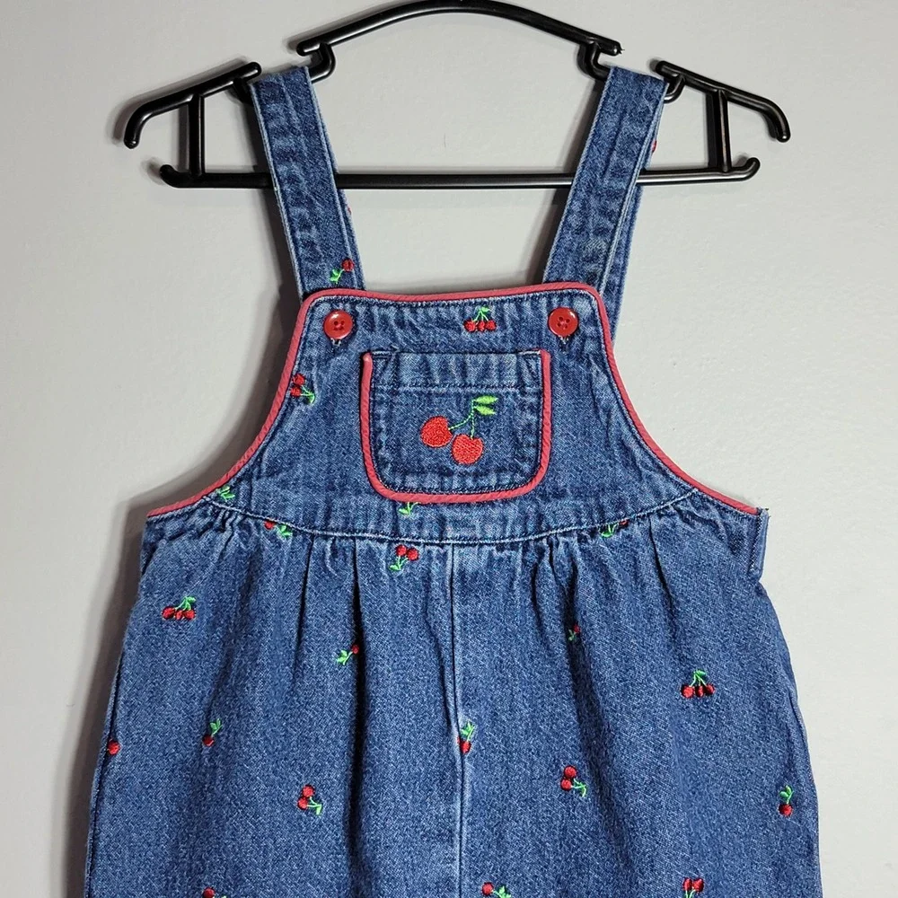 Vintage Gymboree Kids Denim Cherry Embroidered Overalls 6-12 Months Girls‎ Y2K